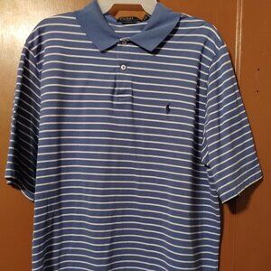 POLO RALPH LAUREN SHORT SLEEVE BLUE AND WHITE STRIPED SHIRT-SIZE LARGE-GOLF FIT